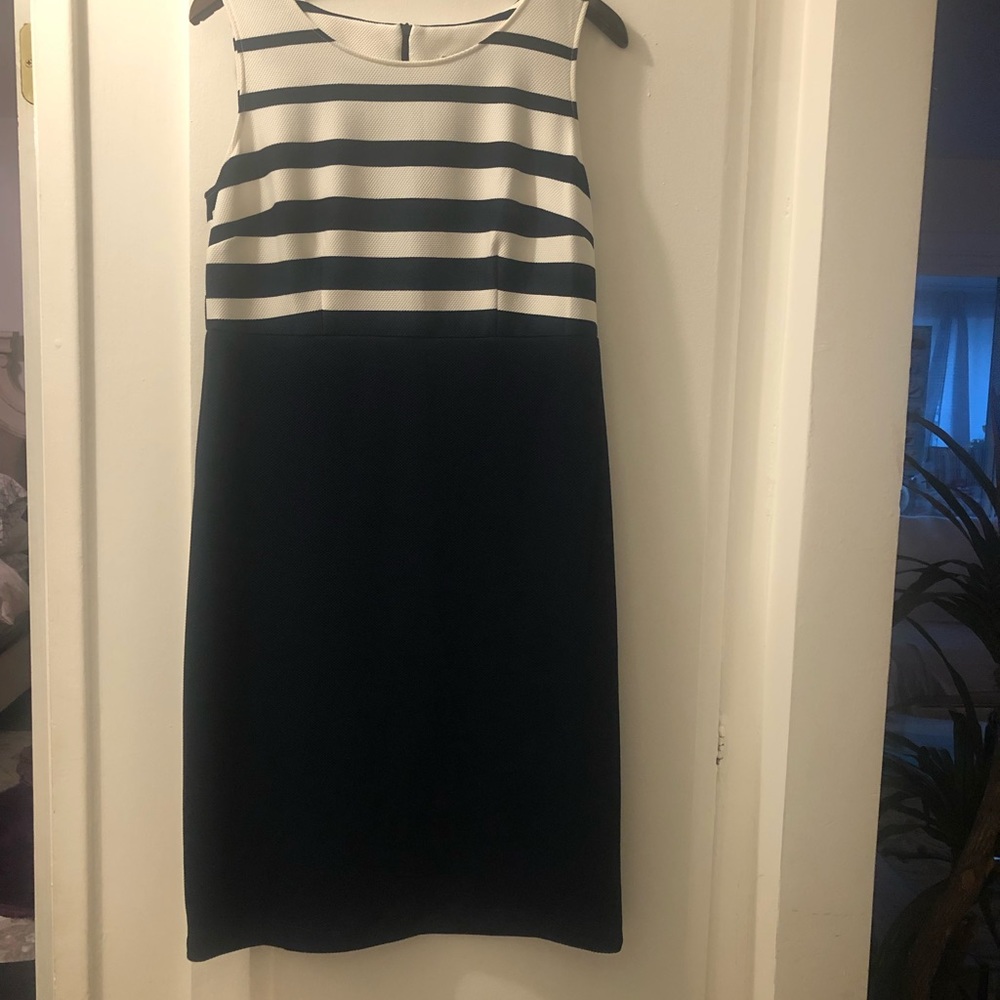 Navy blue stripes with white dress with jacket set size 12 new with tag